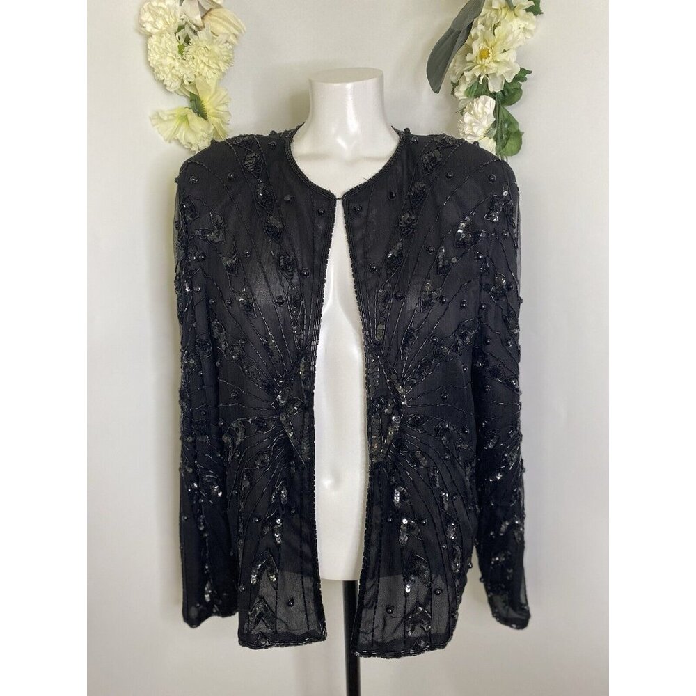 Vintage Black Swee Lo Womens Jacket Sequin Top Party Disco 80s‎ Glam Dynasty XL